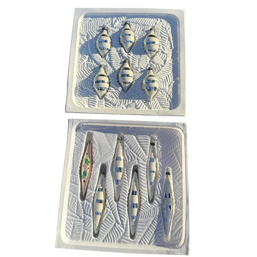Vintage Glass Christmas Ornaments Commodore Classics Bradford Trimmeries Silver